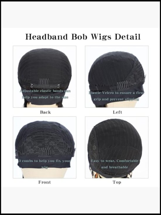 Short Bob Headband Wig Human Hair Glueless Easy Wear 14 Inch 150 Density